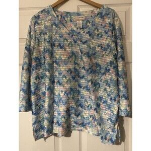 Alfred Dunner Women's 2X textured v neck top multi colored Plus size